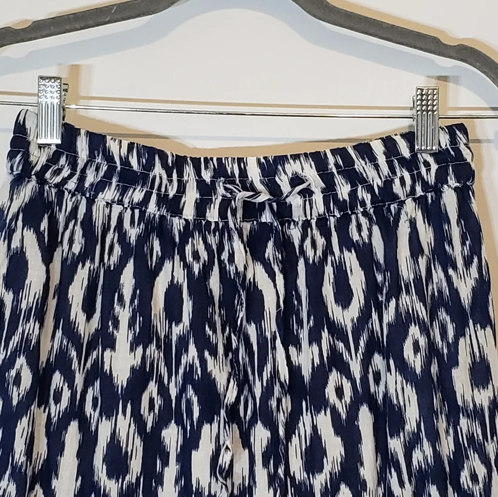 Mlle Gabrielle Maxi Skirt Tiered Lined 100% Cotton Blue White Print Size Small